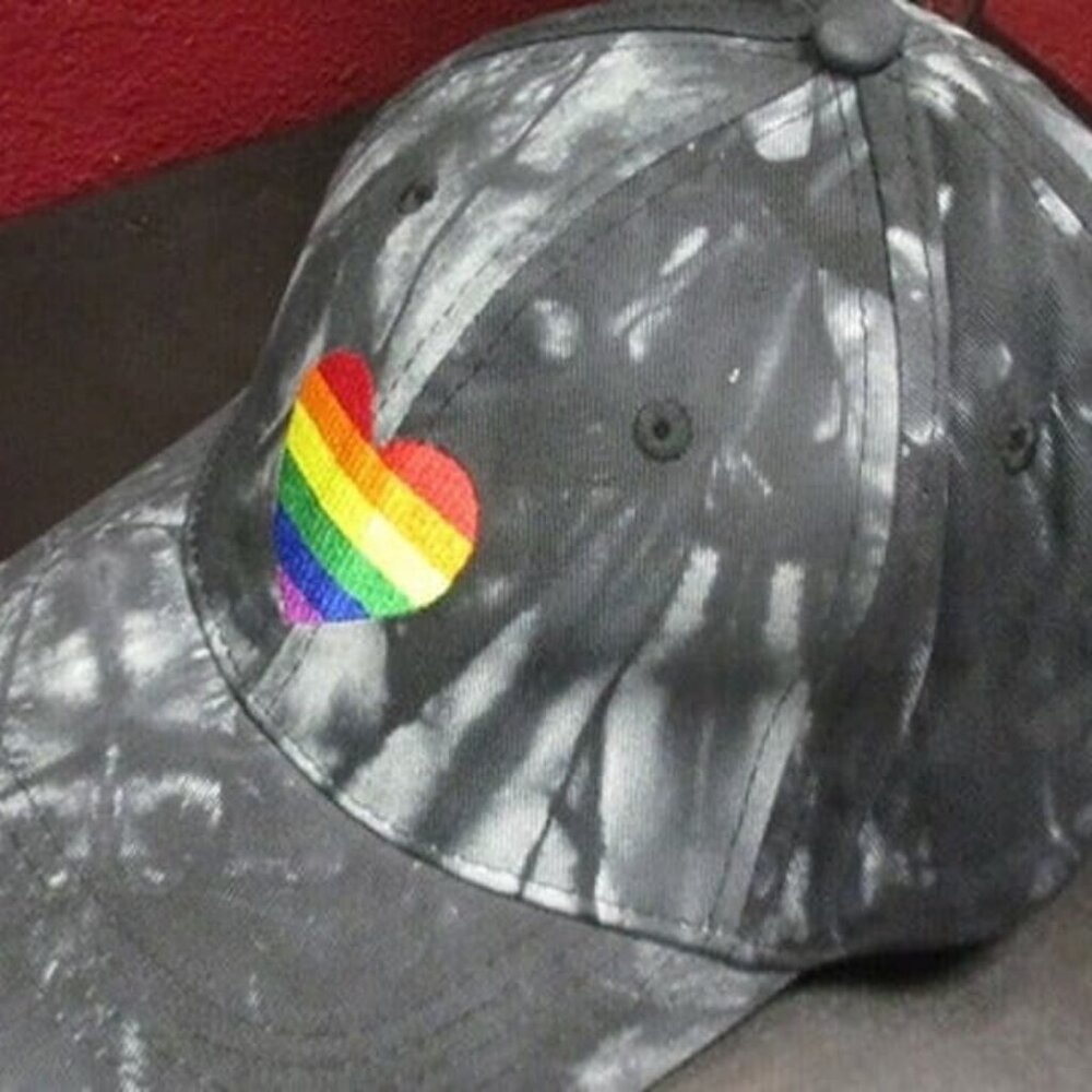 Rainbow heart Pride Baseball Cap Tye Dye by Sally Hansen